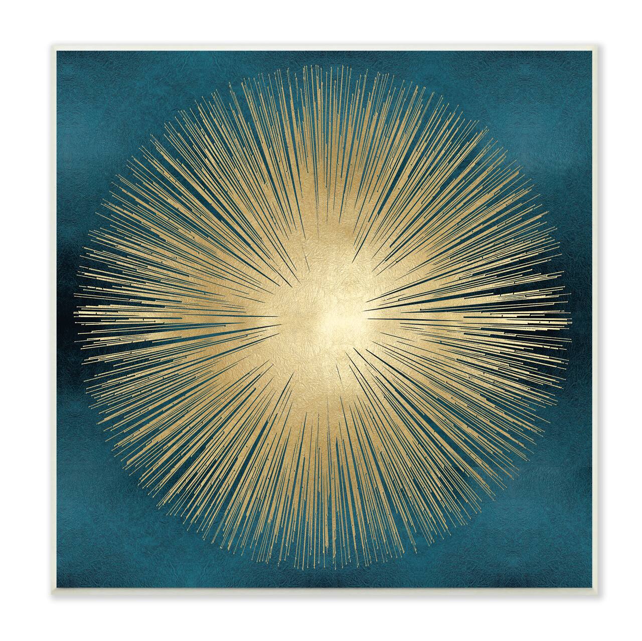 Stupell Industries Abstract Deco Sunburst Shape Over Dark Blue,12" x 12"